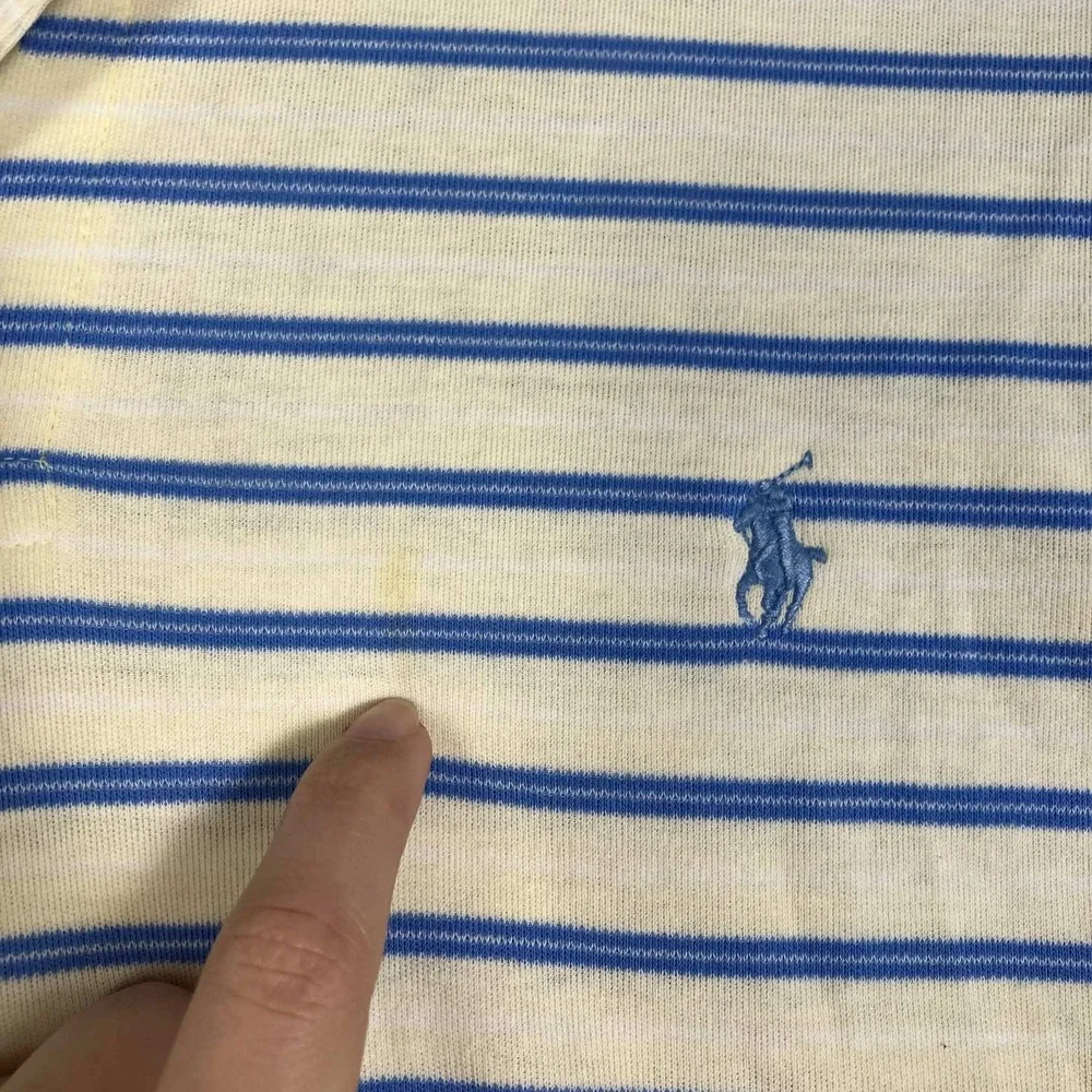 Vintage 80s Polo Ralph Lauren Polo Shirt Mens XL Yellow Blue Striped Made in USA